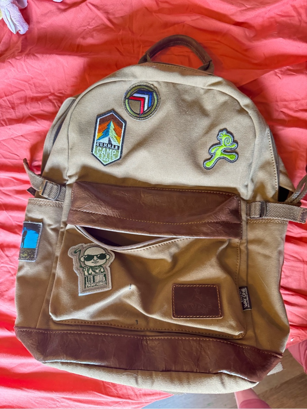 Canvas Backpack with Brown Leather Trim - Casual Everyday Carry